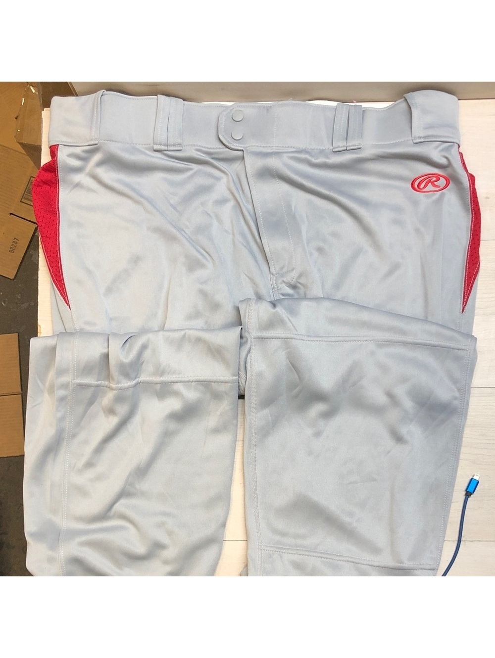Rawlings Light Gray Kids Baseball Joggers with Red Trim #3022